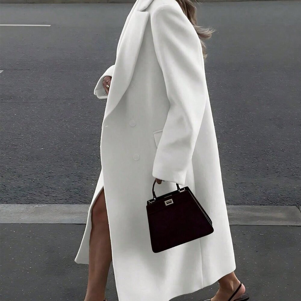 White Casual Women's Minimalist High-End Long Loose Fit Overcoat - Picture 1 of 10